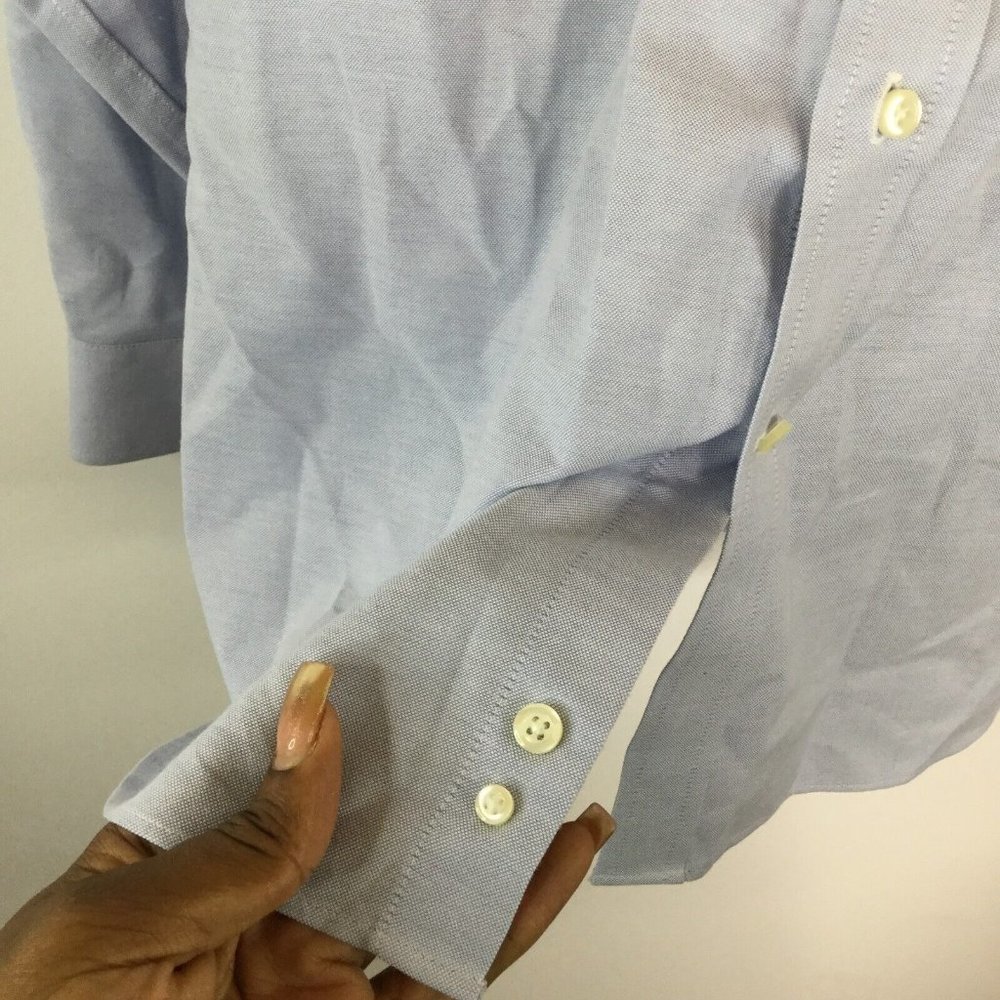 Stafford Button-Up Shirt Men 18 (36-37) Blue Chambray Regular Fit Long Sleeve - Picture 6 of 11